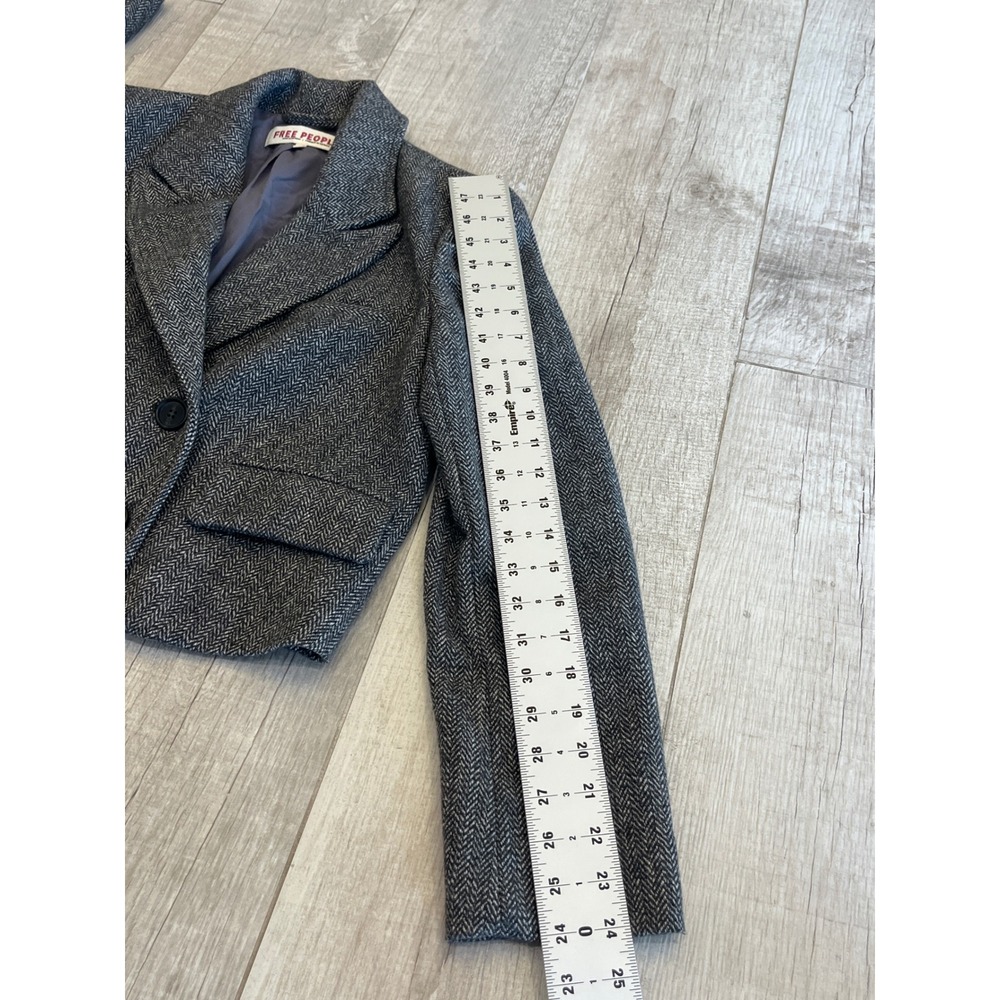 Free People Grey Herringbone Cropped Blazer Double Breasted Jacket XS - Picture 6 of 9